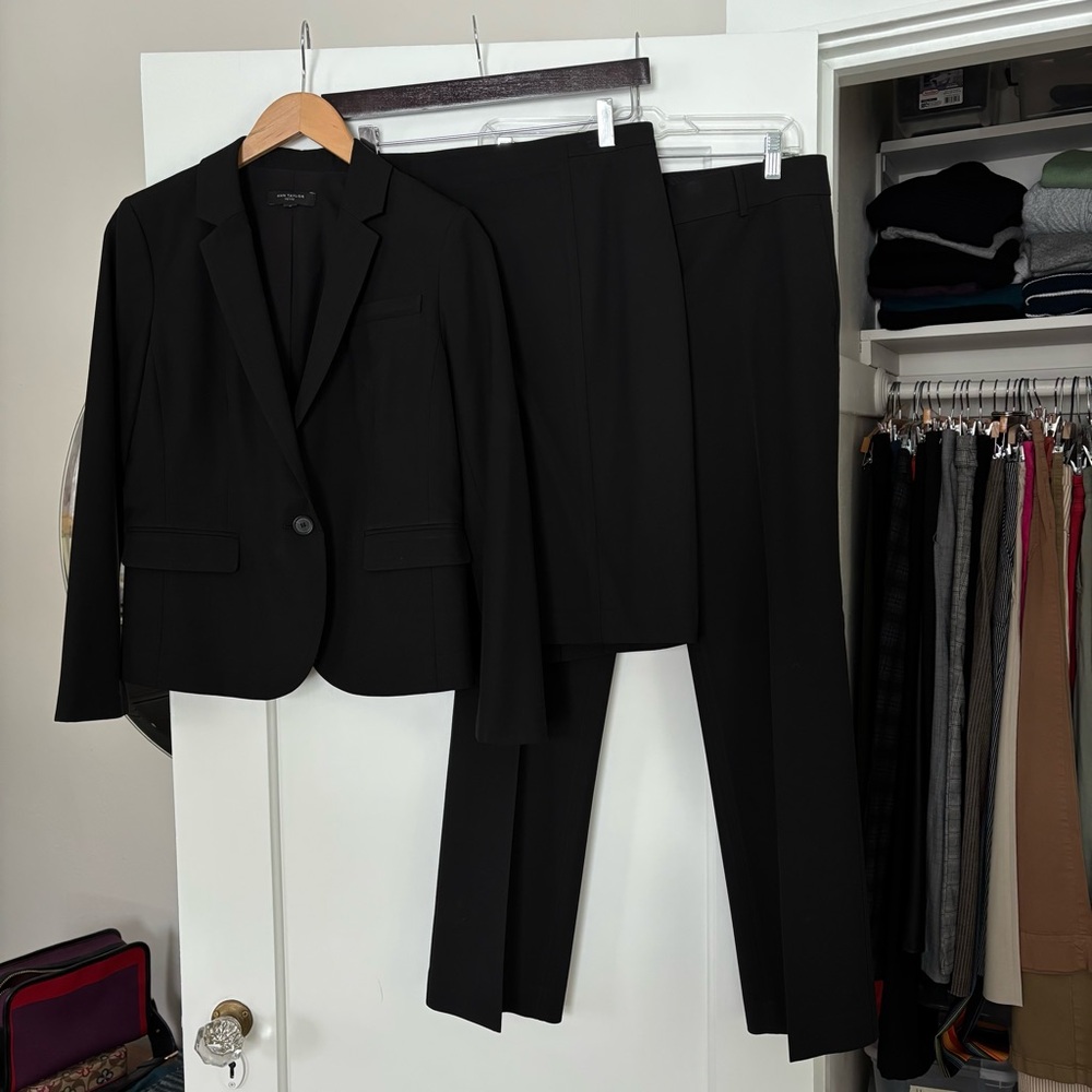 Ann Taylor Classic Black Suit Set - Jacket, Pants, Skirt - Size 6P